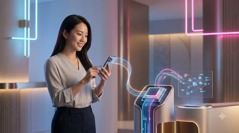 Điện thoại và máy tính kết nối qua luồng dữ liệu sáng, minh họa trải nghiệm đồng bộ khi sử dụng 88CLB trên nhiều thiết bị