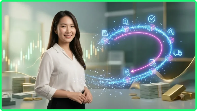 Hình minh họa lợi ích của việc tạo tài khoản trực tuyến với biểu tượng tăng trưởng và biểu đồ