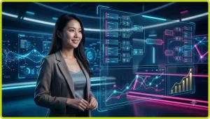 Không khí sôi động tại một giải đấu thể thao điện tử lớn với ánh sáng sân khấu rực rỡ.