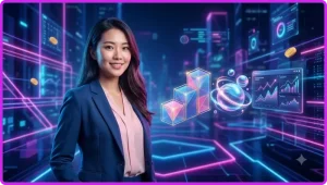 Minh họa lợi ích khi tham gia chương trình khuyến mãi với biểu đồ phần thưởng và hộp quà 3D