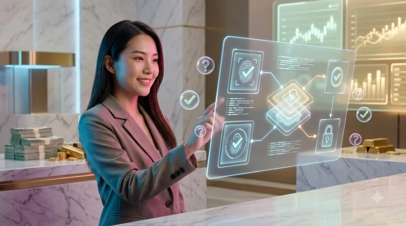Minh họa phần câu hỏi thường gặp với biểu tượng dấu hỏi và các biểu tượng hỗ trợ, bảo mật