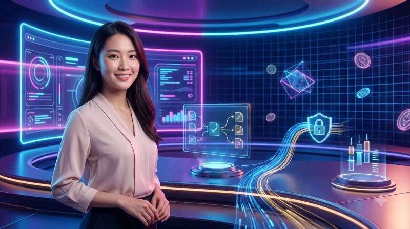 Người dùng kiểm tra giao dịch lỗi trên màn hình kỹ thuật số trong không gian hiện đại