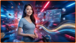Người dùng kiểm tra thông tin giao dịch và số dư tài khoản trên màn hình lớn
