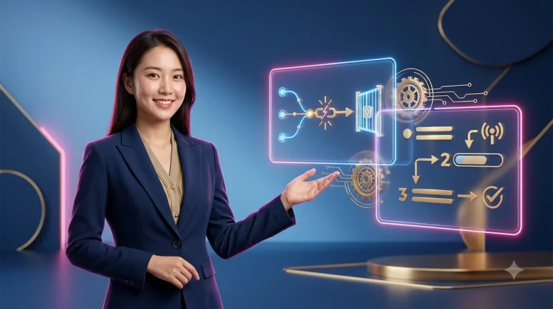 Quy trình ba bước sửa lỗi truy cập website với biểu tượng kết nối và công cụ sửa chữa